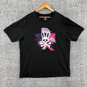 Psycho Bunny Shirt Mens XL Black Paint Skull Bunny Graphic Tee Pima Cotton